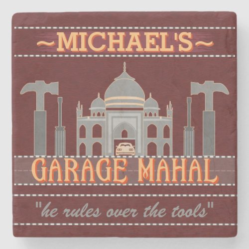 Funny Man Cave Garage Mahal Red  Personalized Stone Coaster