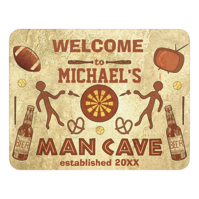 Funny Man Cave Sports Beer TV | Custom Name Door Sign (Contemporary Front)