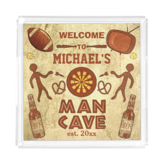 Funny Man Cave with Your Name Custom Acrylic Tray