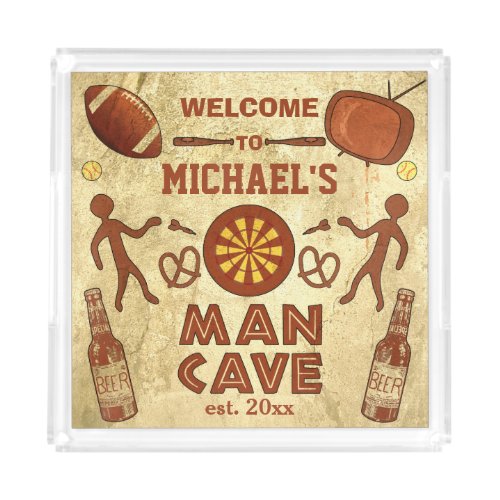 Funny Man Cave with Your Name Custom Acrylic Tray
