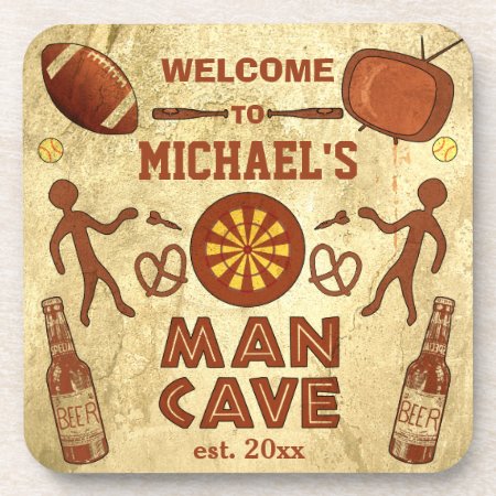 Funny Man Cave With Your Name Custom Beverage Coaster
