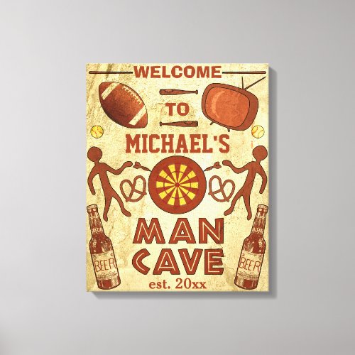 Funny Man Cave with Your Name Custom Canvas Print