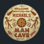 Funny Man Cave with Your Name Custom Dart Board<br><div class="desc">Create your own humorous, custom "man cave" dartboard using this easy template. Made to look like the wall of a cave, the dartboard has primitive drawings of men throwing darts, a dart board, two baseball bats, two pretzels, a couple beer bottles and pool cues. The dartboard can be easily personalized...</div>