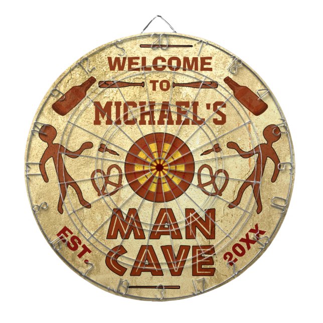 Funny Man Cave with Your Name Custom Dart Board (Front)