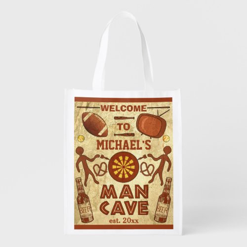 Funny Man Cave with Your Name Custom Grocery Bag