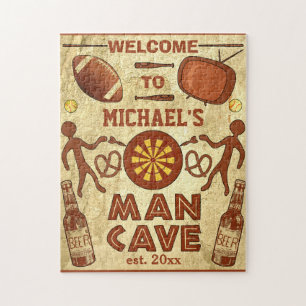 Funny Man Cave with Your Name Custom Jigsaw Puzzle