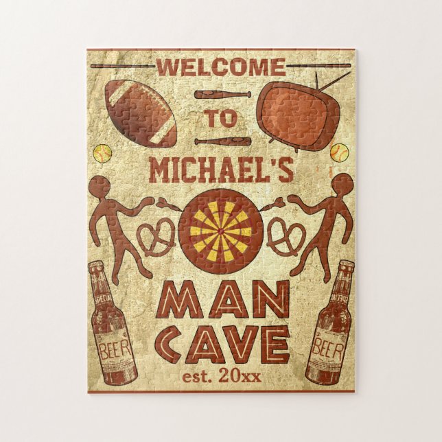 Funny Man Cave with Your Name Custom Jigsaw Puzzle (Vertical)