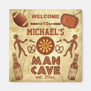 Funny Man Cave with Your Name Custom Magnet