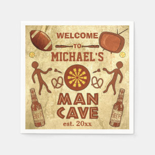 Funny Man Cave with Your Name Custom Paper Napkins