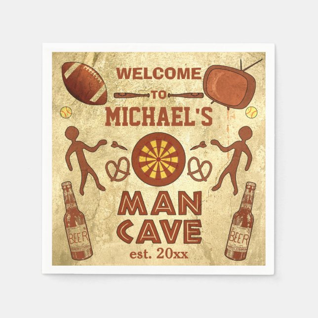 Funny Man Cave with Your Name Custom Paper Napkins (Front)