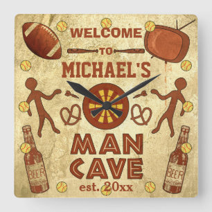 Funny Man Cave with Your Name Custom Square Wall Clock