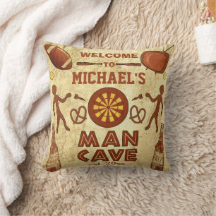 Funny Man Cave with Your Name Custom Throw Pillow