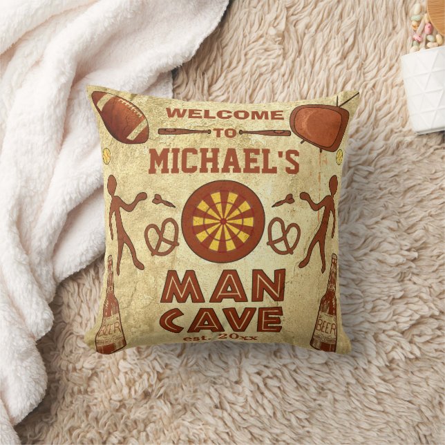 Funny Man Cave with Your Name Custom Throw Pillow (Blanket)