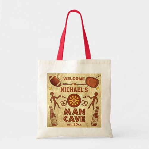 Funny Man Cave with Your Name Custom Tote Bag