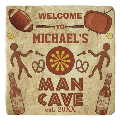 Funny Man Cave with Your Name Custom Trivet