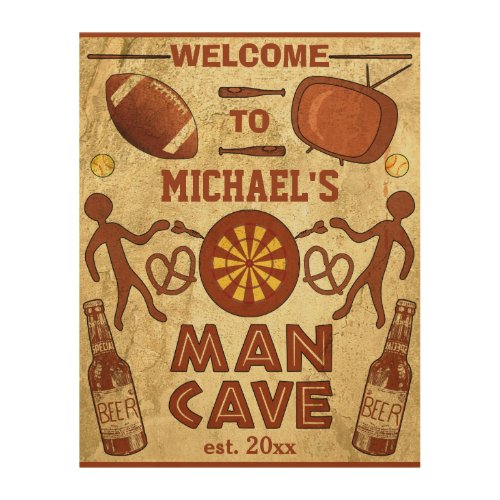 Funny Man Cave with Your Name Custom Wood Wall Art