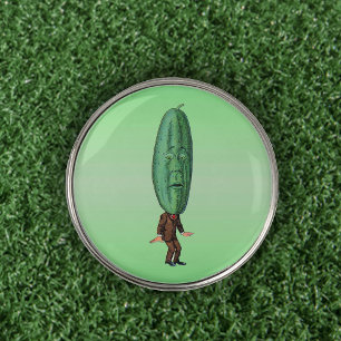 Funny Man in Brown Suit Big Green Pickle Head Golf Ball Marker