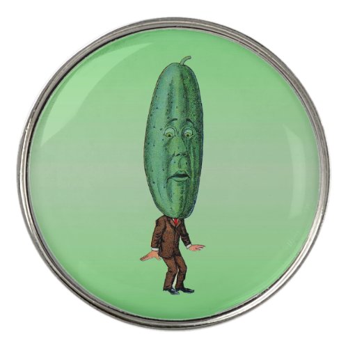 Funny Man in Brown Suit Big Green Pickle Head Golf Ball Marker