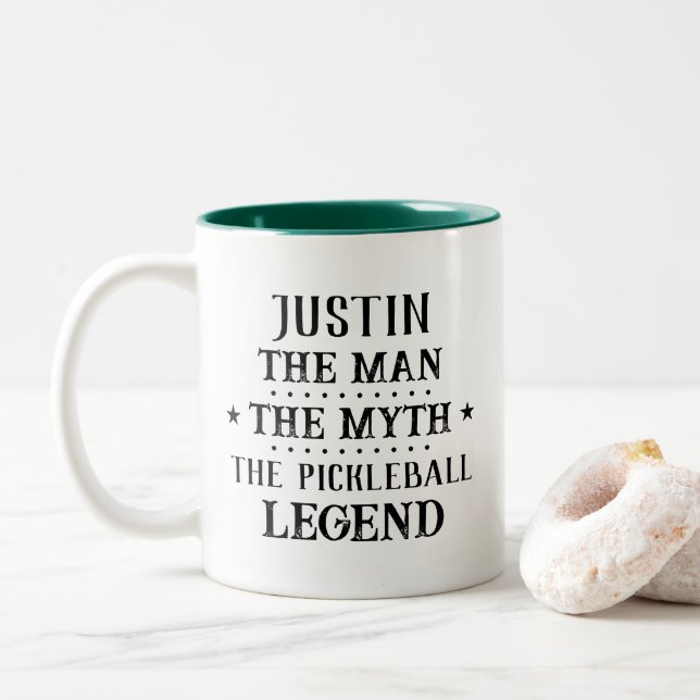 Funny Man Myth Pickleball Legend Two-Tone Coffee Mug (With Donut)