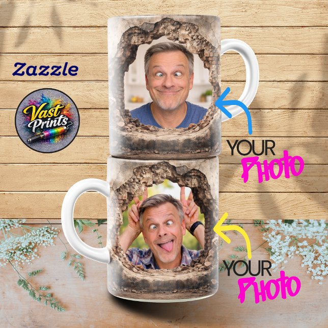 Funny Man Peeking Through Hole Custom Photo Mug (Funny Man Peeking Through Hole Custom Photo Mug)