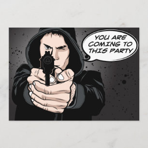 Funny Man Pointing Gun Cartoon Invitation