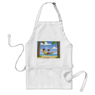 Funny Man Relaxing in Beach Hammock Adult Apron