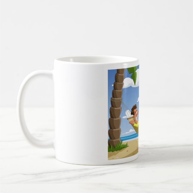 Funny Man Relaxing in Beach Hammock Coffee Mug (Left)