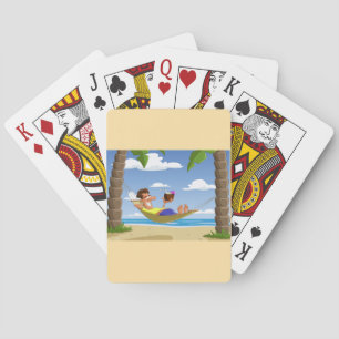 Funny Man Relaxing in Beach Hammock Poker Cards