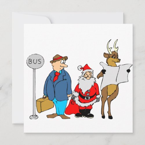 Funny Man Santa Reindeer At The Bus Stop  Card