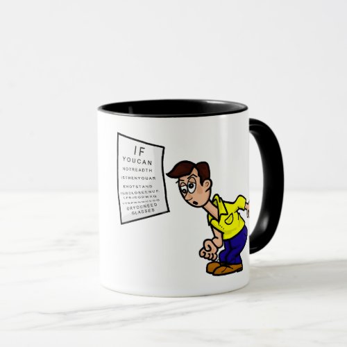 Funny Man Trying To Read Eye Chart Mug