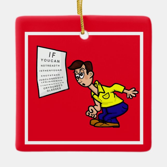 Funny Man Trying to Read Eye Chart Ornament (Front)
