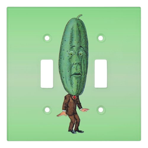 Funny Man With Big Green Pickle Head Face in Suit Light Switch Cover