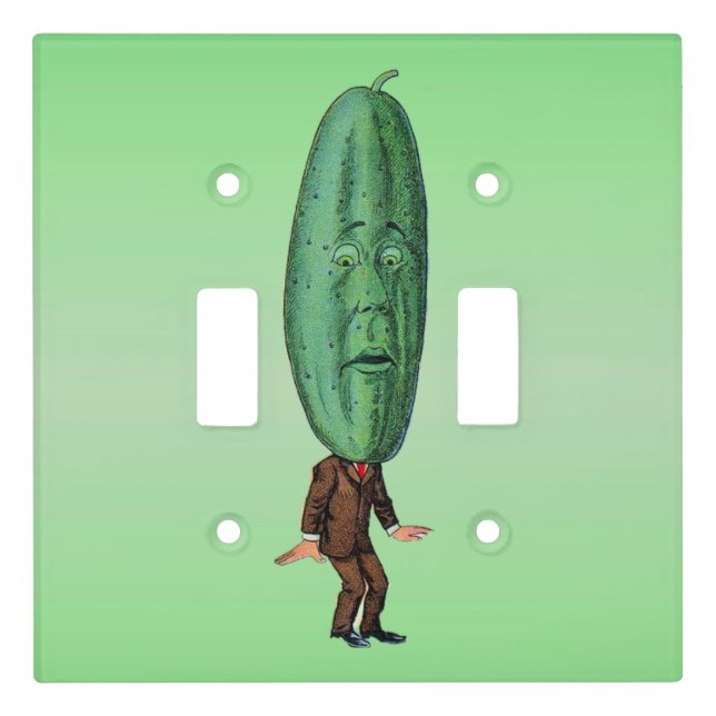 Funny Man With Big Green Pickle Head Face in Suit Light Switch Cover (Front)