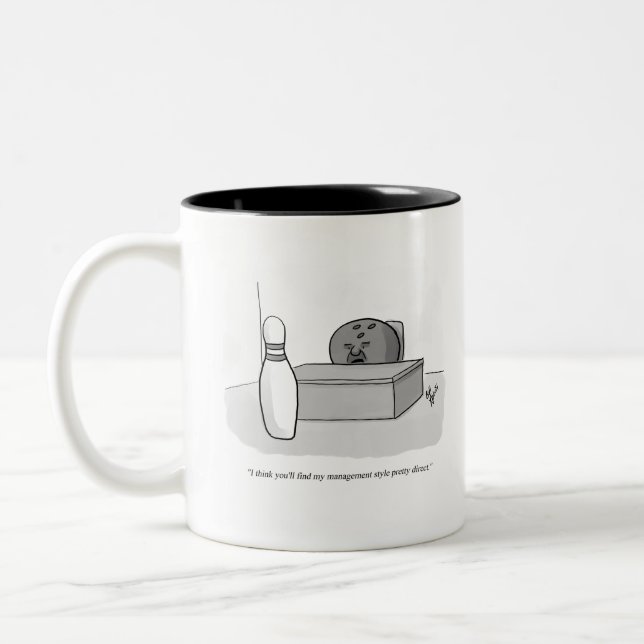Funny Management and Leadership Cartoon Humor Two-Tone Coffee Mug (Left)