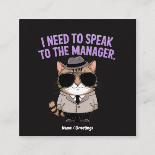 Funny Manager Cat Humor Illustration Square Business Card