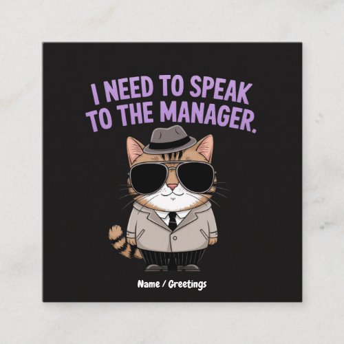 Funny Manager Cat Humor Illustration Square Business Card