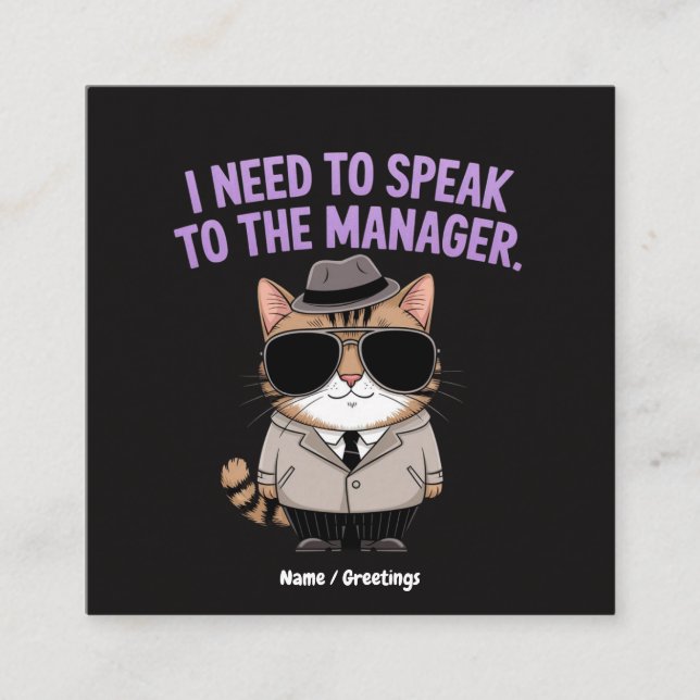 Funny Manager Cat Humor Illustration Square Business Card (Front)