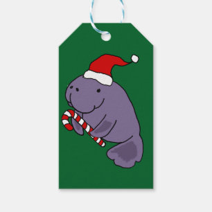 Funny Manatee in Santa Hat Christmas Cartoon Gift Tags