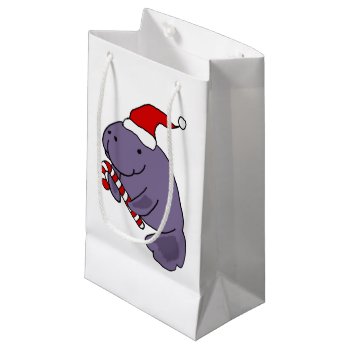 Funny Manatee In Santa Hat Christmas Cartoon Small Gift Bag by ChristmasSmiles at Zazzle