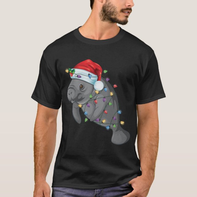 Funny Manatee In Santa Hat Manatee Christmas Pajam T-Shirt (Front)