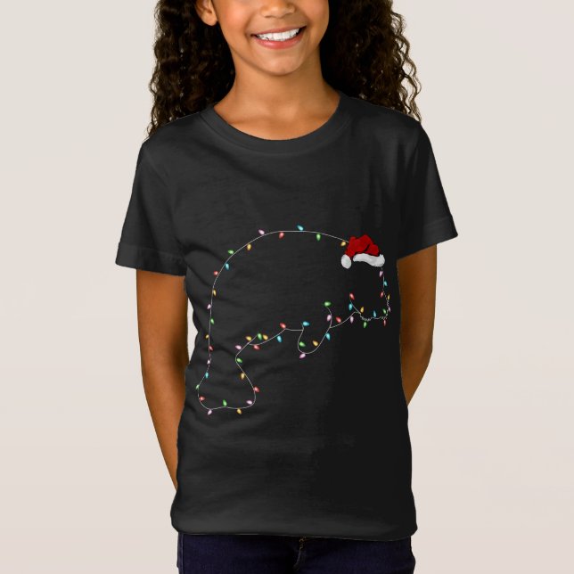 Funny Manatee Xmas Lighting Santa Hat Manatee Chri T-Shirt (Front)
