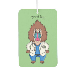 Funny mandrill doctor cartoon illustration air freshener