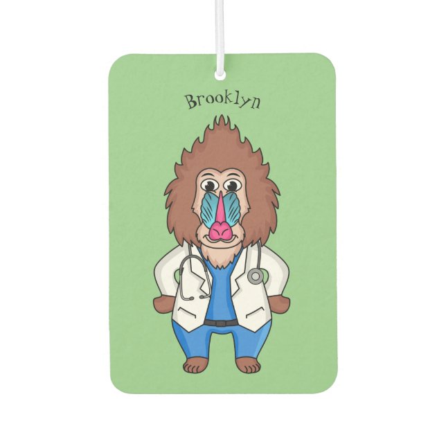 Funny mandrill doctor cartoon illustration air freshener (Front)