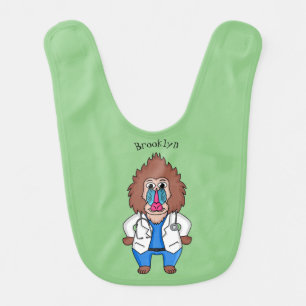 Funny mandrill doctor cartoon illustration baby bib