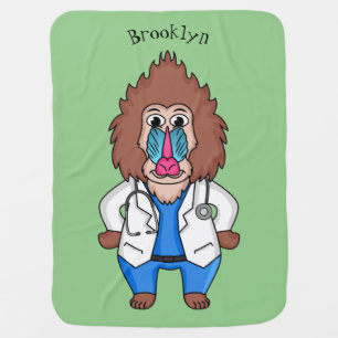 Funny mandrill doctor cartoon illustration baby blanket
