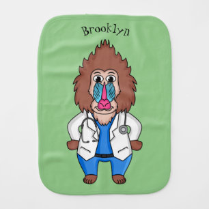Funny mandrill doctor cartoon illustration baby burp cloth