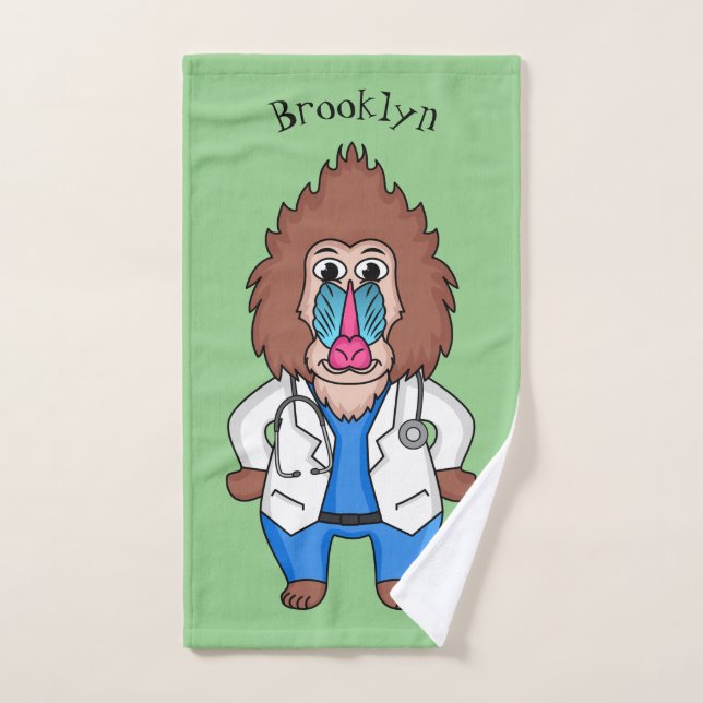 Funny mandrill doctor cartoon illustration bath towel set (Hand Towel)