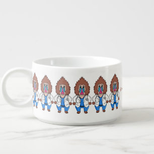 Funny mandrill doctor cartoon illustration bowl