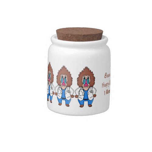 Funny mandrill doctor cartoon illustration candy jar