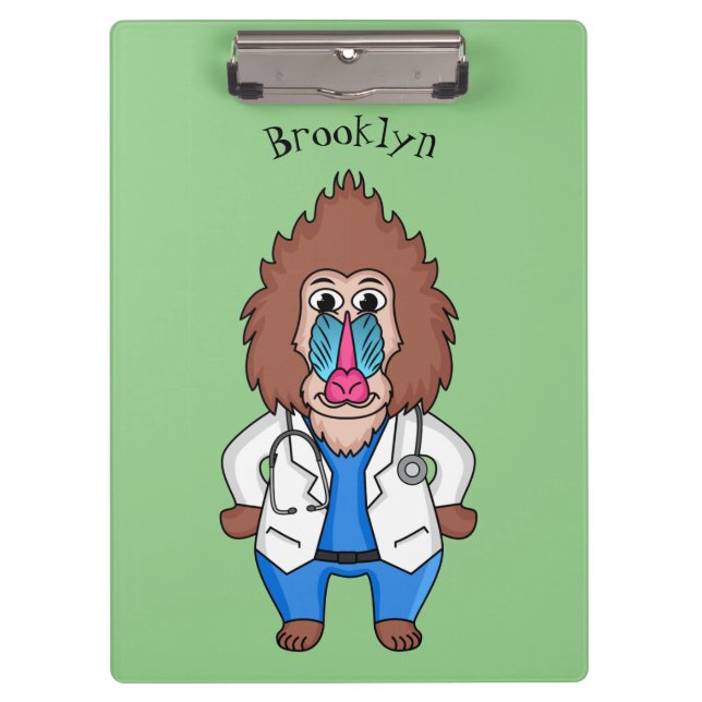 Funny mandrill doctor cartoon illustration clipboard (Front)